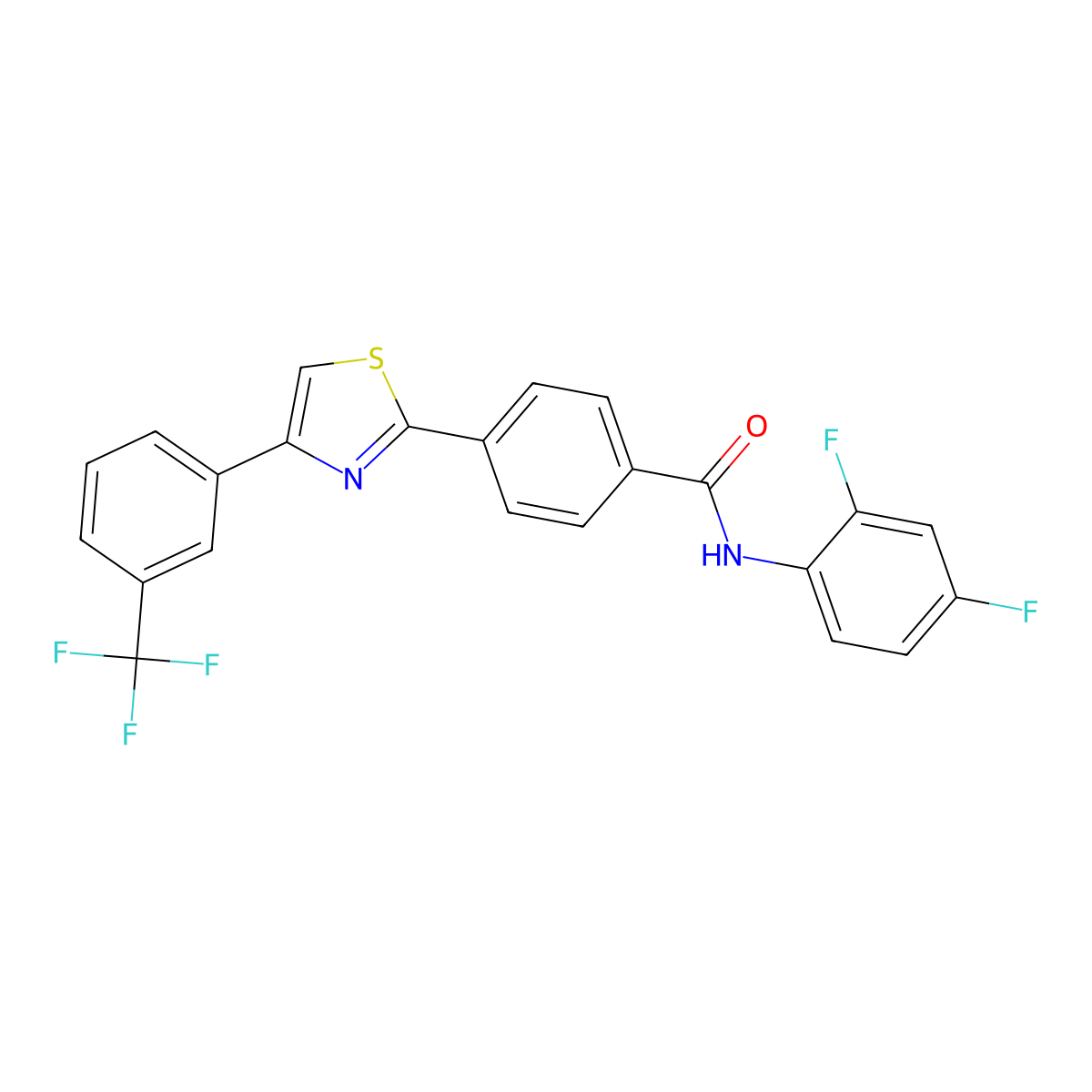 N-(2,4-difluorophenyl)-4-[4-[3-(trifluoromethyl)phenyl]-1,3-thiazol-2-yl]benzamide molecular structure, CAS 338397-01-6