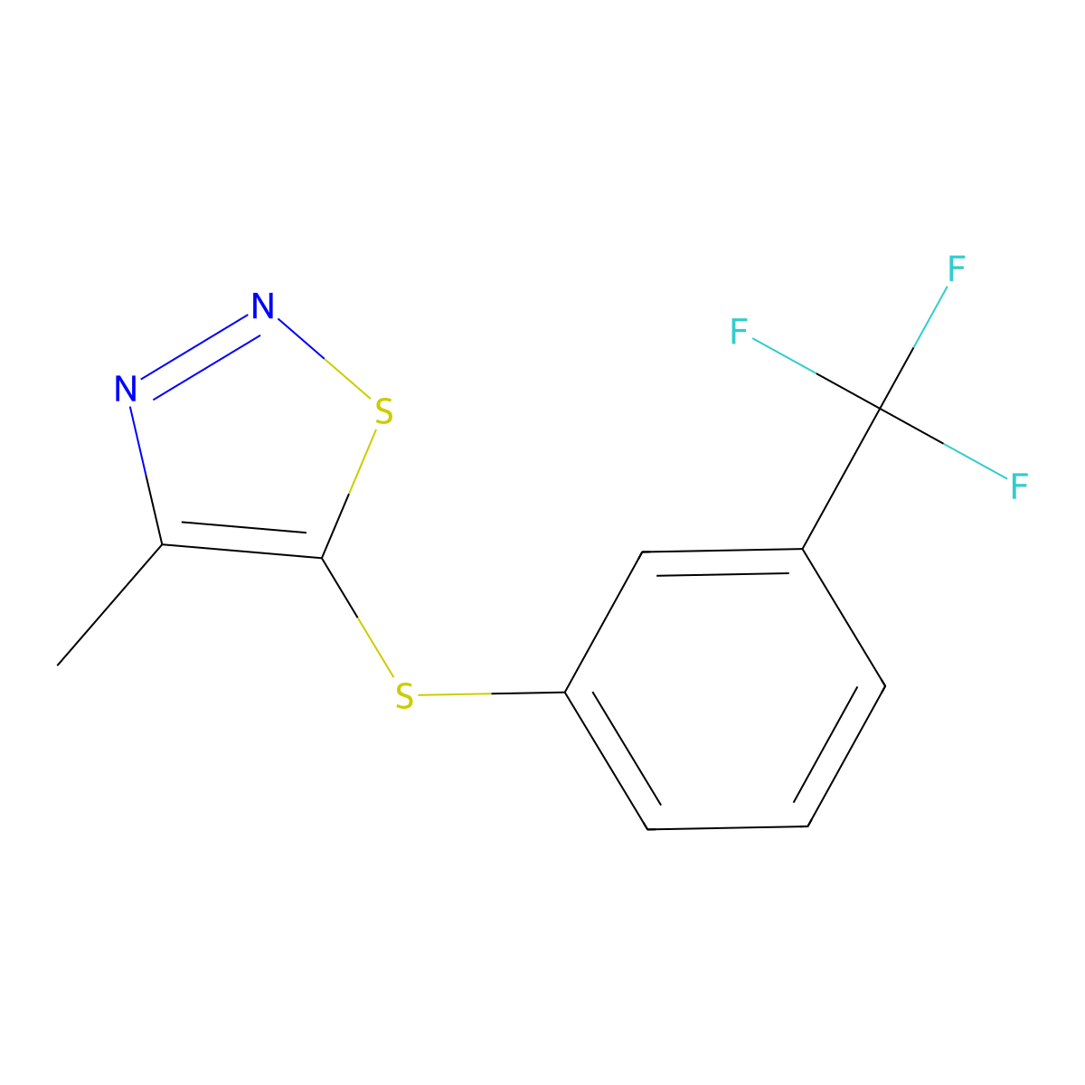 4-Methyl-5-{[3-(trifluoromethyl)phenyl]sulfanyl}-1,2,3-thiadiazole molecular structure, CAS 338397-17-4