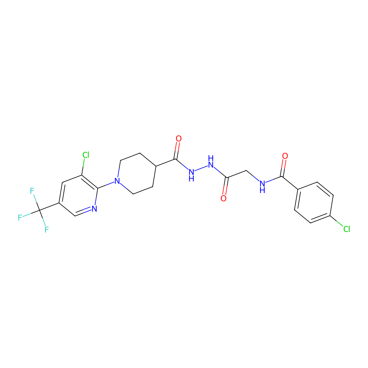 4-chloro-N-{2-[2-({1-[3-chloro-5-(trifluoromethyl)-2-pyridinyl]-4-piperidinyl}carbonyl)hydrazino]-2-oxoethyl}benzenecarboxamide molecular structure, CAS 338397-24-3