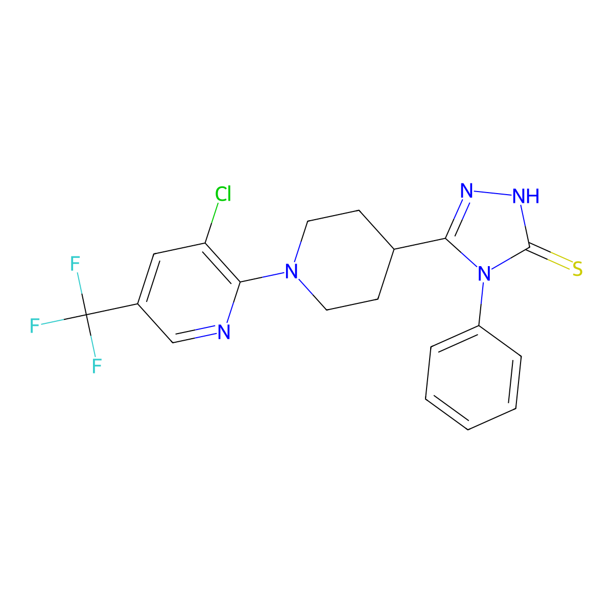 5-{1-[3-chloro-5-(trifluoromethyl)-2-pyridinyl]-4-piperidinyl}-4-phenyl-4H-1,2,4-triazole-3-thiol molecular structure, CAS 338397-26-5