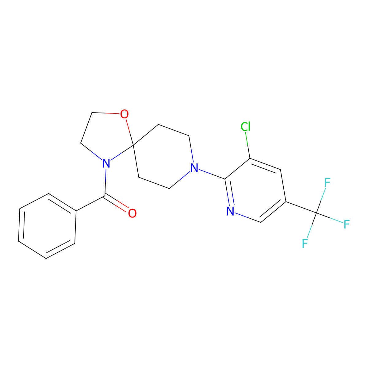 {8-[3-Chloro-5-(trifluoromethyl)-2-pyridinyl]-1-oxa-4,8-diazaspiro[4.5]dec-4-yl}(phenyl)methanone molecular structure, CAS 338397-32-3