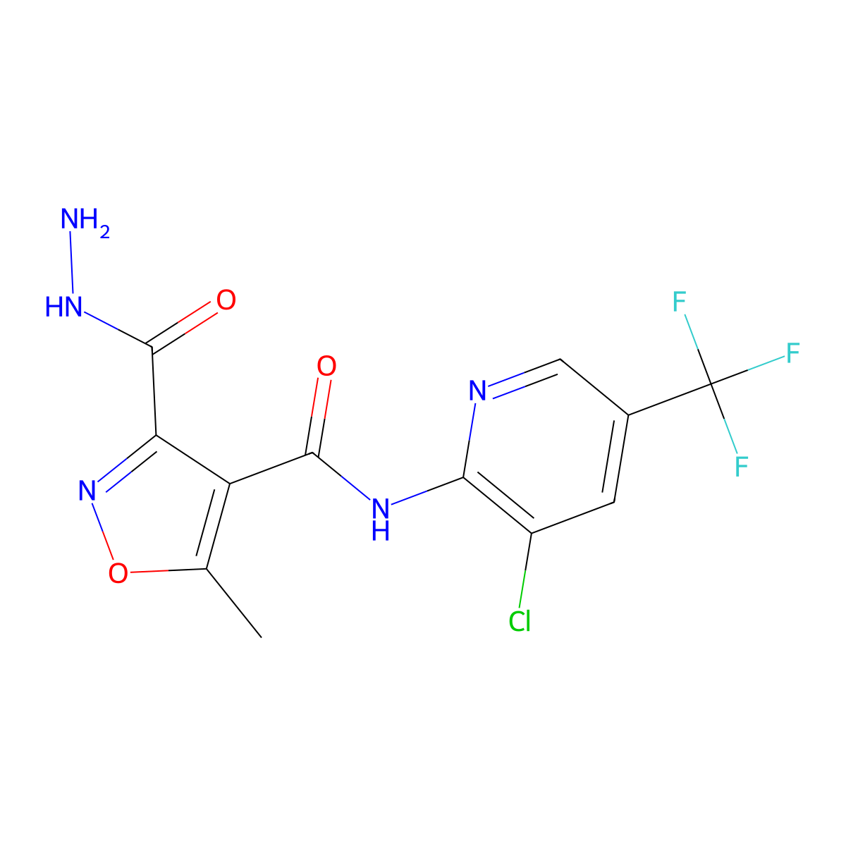 N-[3-chloro-5-(trifluoromethyl)-2-pyridinyl]-3-(hydrazinocarbonyl)-5-methyl-4-isoxazolecarboxamide molecular structure, CAS 338397-37-8