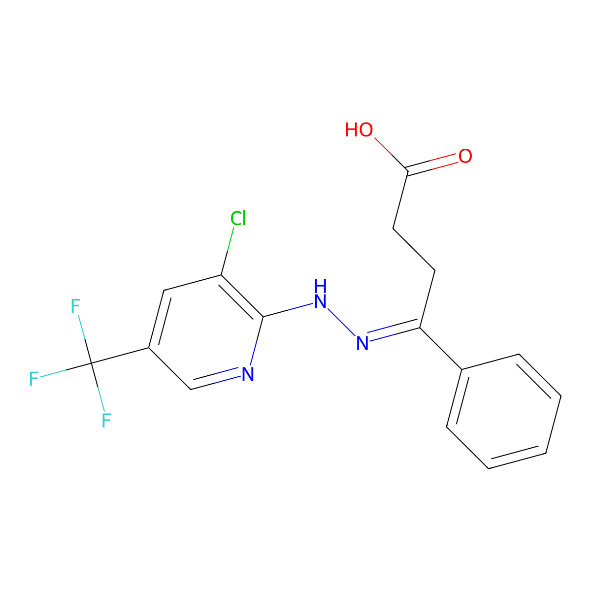 (4E)-4-{2-[3-chloro-5-(trifluoromethyl)pyridin-2-yl]hydrazin-1-ylidene}-4-phenylbutanoic acid molecular structure, CAS 338397-43-6