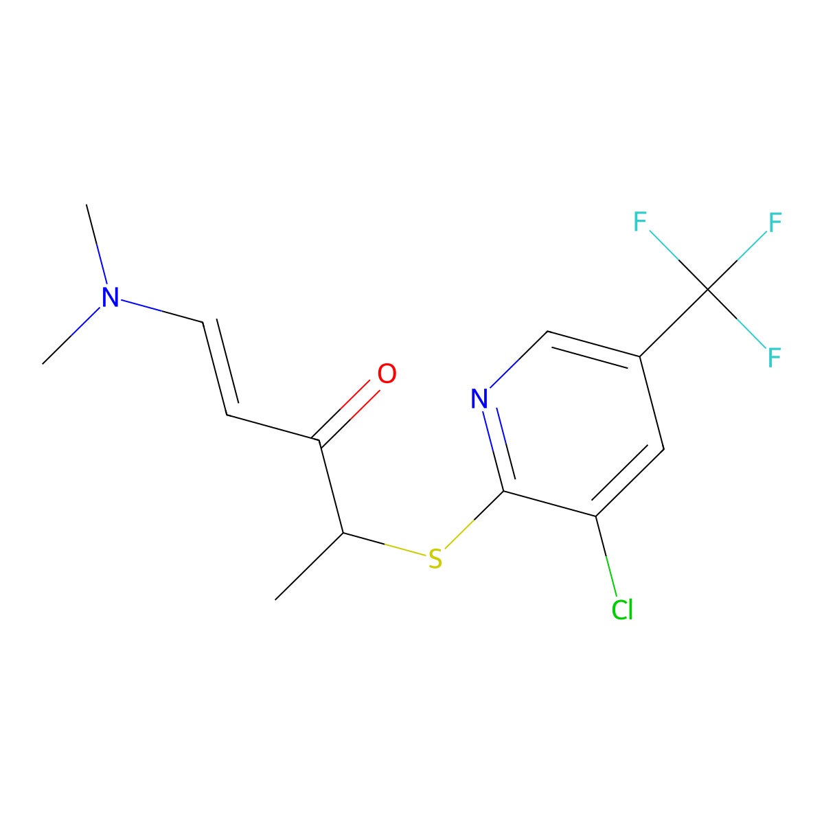 (E)-4-[3-chloro-5-(trifluoromethyl)pyridin-2-yl]sulfanyl-1-(dimethylamino)pent-1-en-3-one molecular structure, CAS 338397-45-8
