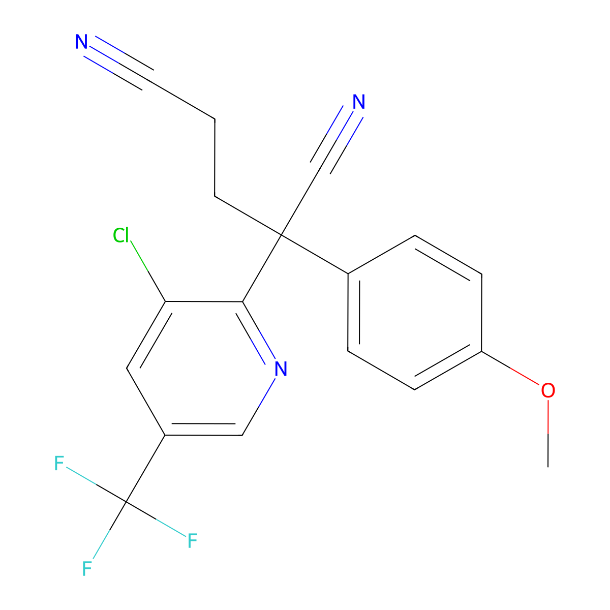 2-[3-Chloro-5-(trifluoromethyl)pyridin-2-yl]-2-(4-methoxyphenyl)pentanedinitrile molecular structure, CAS 338397-59-4
