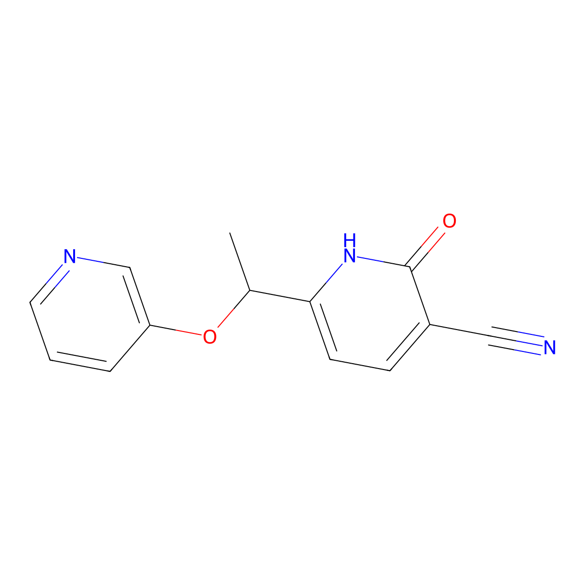 2-Hydroxy-6-[1-(3-pyridinyloxy)ethyl]nicotinonitrile molecular structure, CAS 338397-60-7