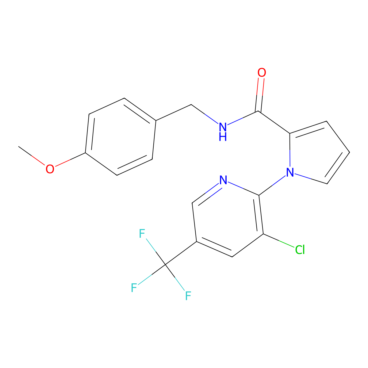 1-[3-chloro-5-(trifluoromethyl)-2-pyridinyl]-N-(4-methoxybenzyl)-1H-pyrrole-2-carboxamide molecular structure, CAS 338397-63-0