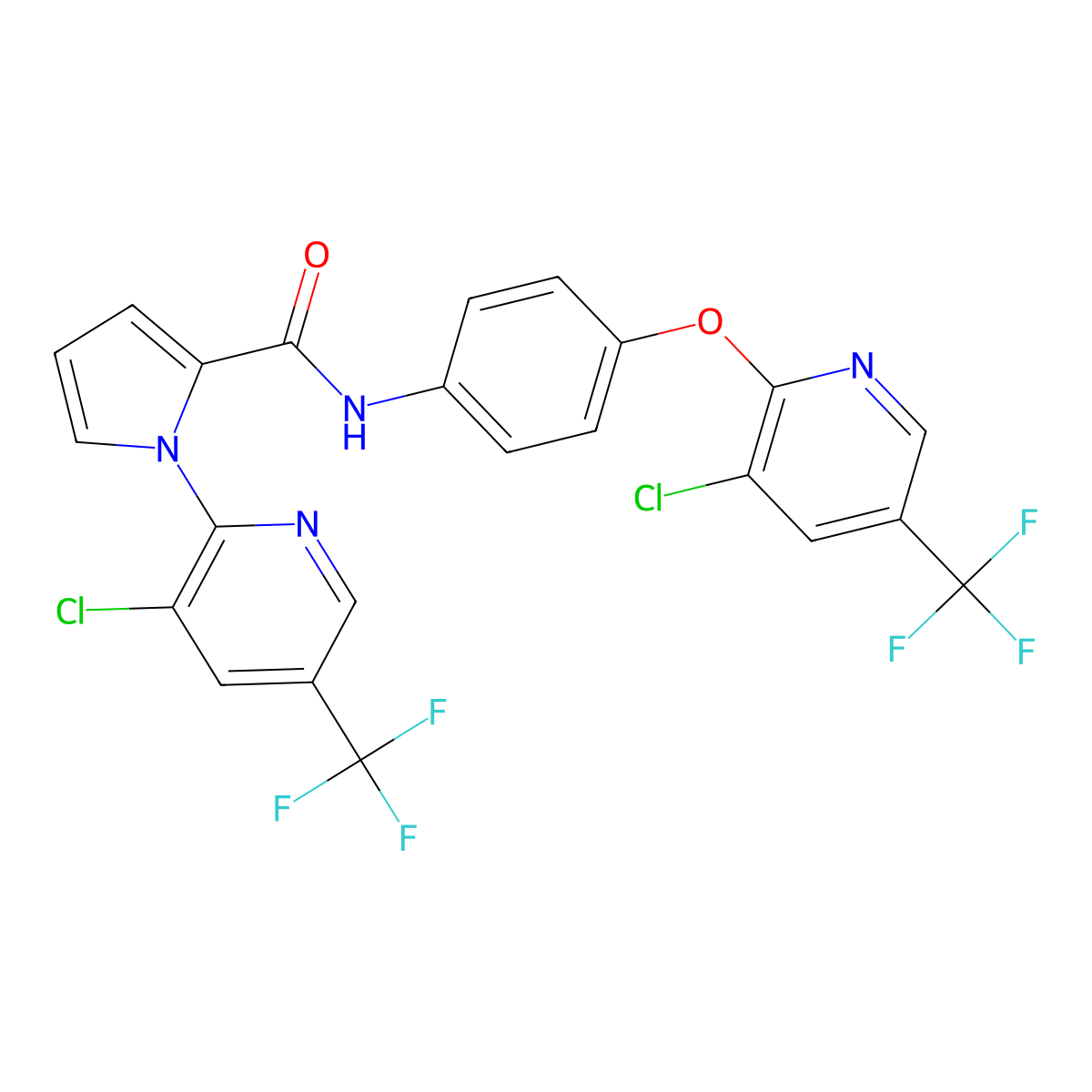 1-[3-chloro-5-(trifluoromethyl)-2-pyridinyl]-N-(4-{[3-chloro-5-(trifluoromethyl)-2-pyridinyl]oxy}phenyl)-1H-pyrrole-2-carboxamide molecular structure, CAS 338397-67-4