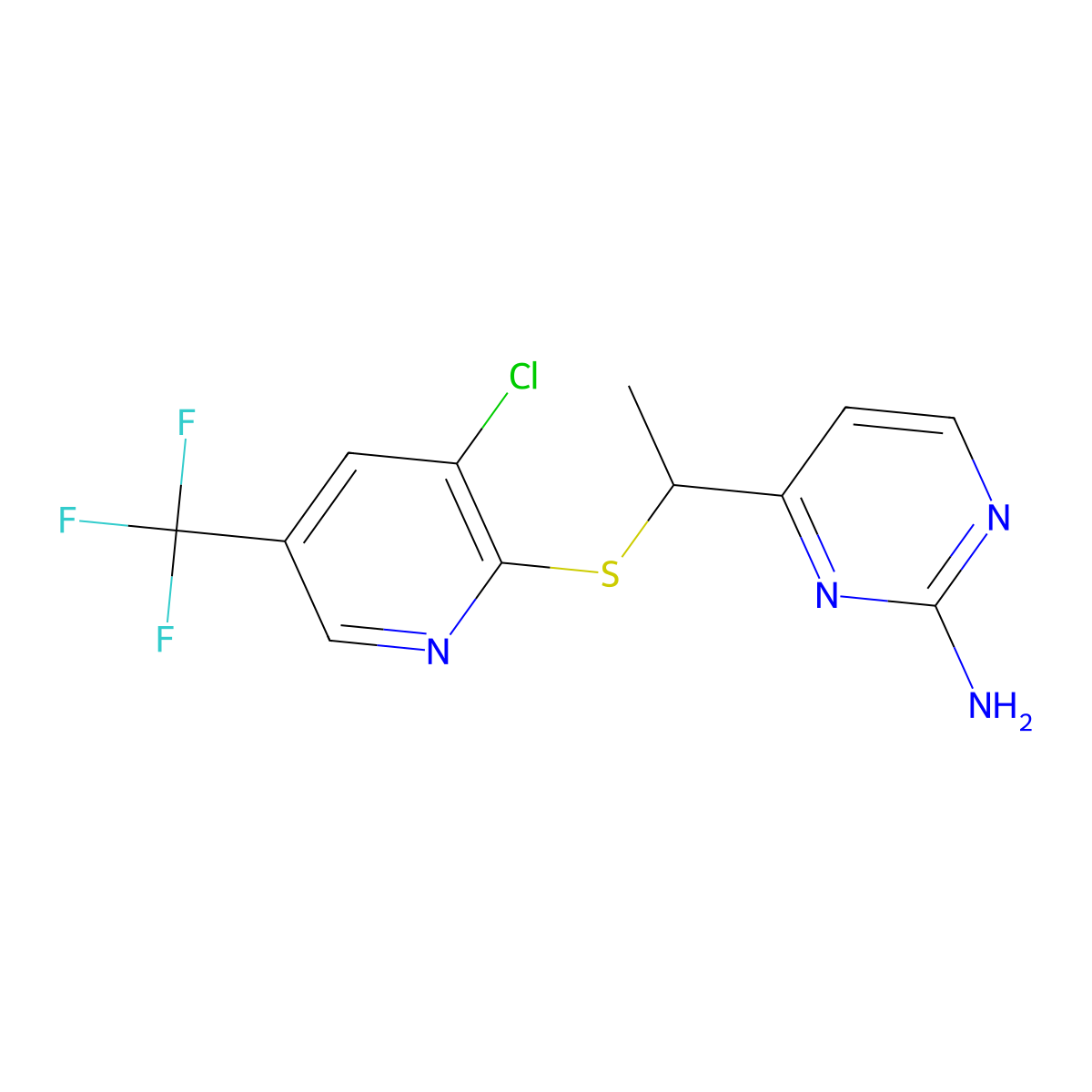 4-(1-{[3-Chloro-5-(trifluoromethyl)-2-pyridinyl]sulfanyl}ethyl)-2-pyrimidinamine molecular structure, CAS 338397-88-9