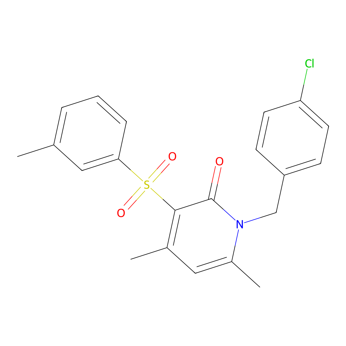 1-(4-chlorobenzyl)-4,6-dimethyl-3-[(3-methylphenyl)sulfonyl]-2(1H)-pyridinone molecular structure, CAS 338398-02-0