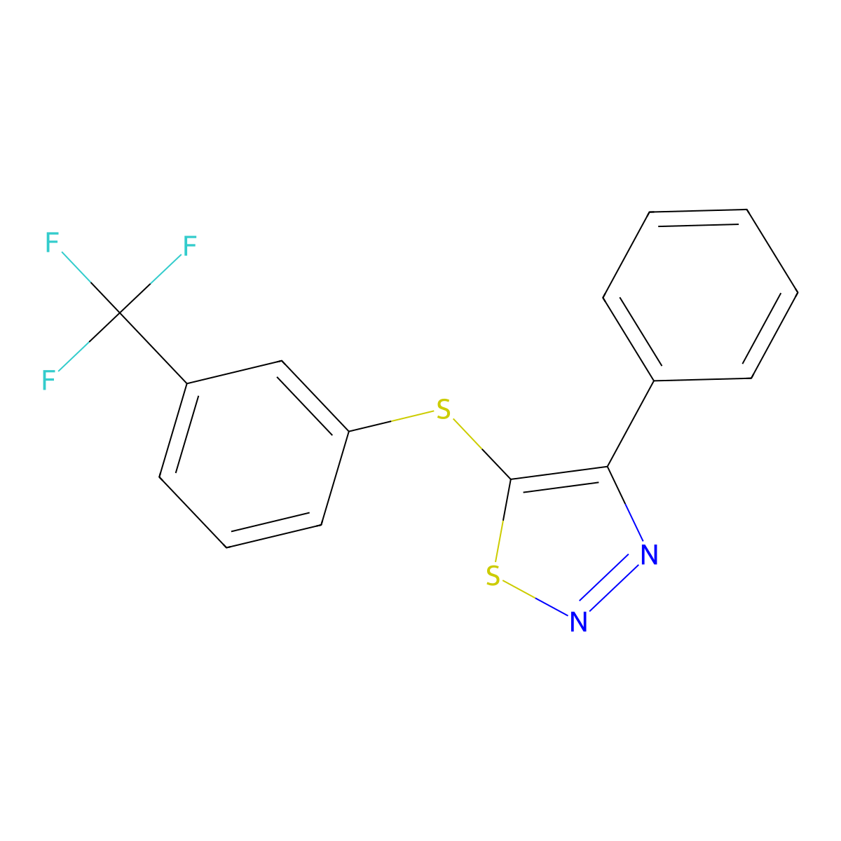 4-Phenyl-5-{[3-(trifluoromethyl)phenyl]sulfanyl}-1,2,3-thiadiazole molecular structure, CAS 338398-35-9