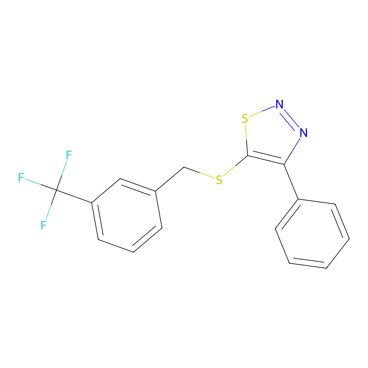 4-Phenyl-5-{[3-(trifluoromethyl)benzyl]sulfanyl}-1,2,3-thiadiazole molecular structure, CAS 338398-45-1