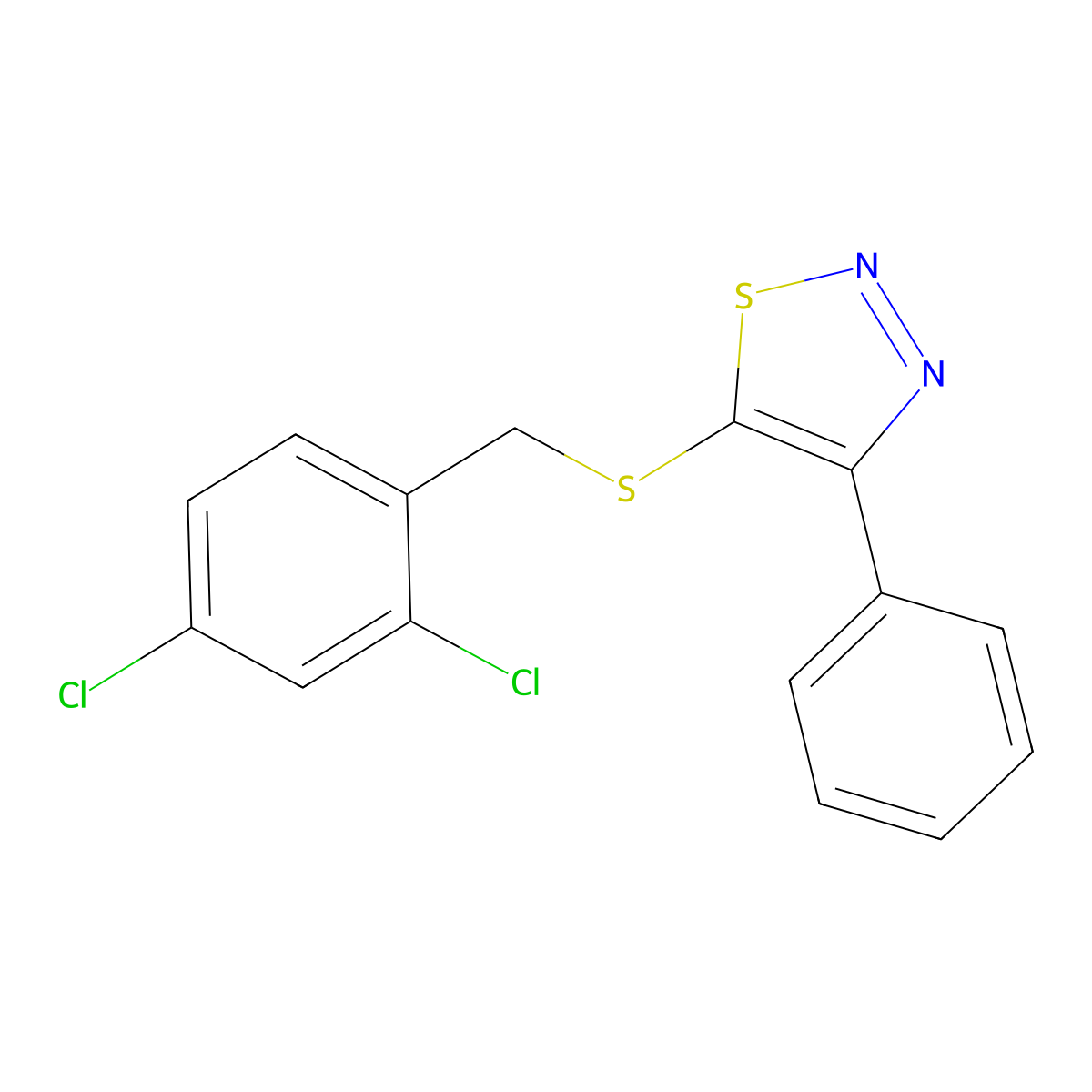 5-[(2,4-Dichlorobenzyl)sulfanyl]-4-phenyl-1,2,3-thiadiazole molecular structure, CAS 338398-47-3