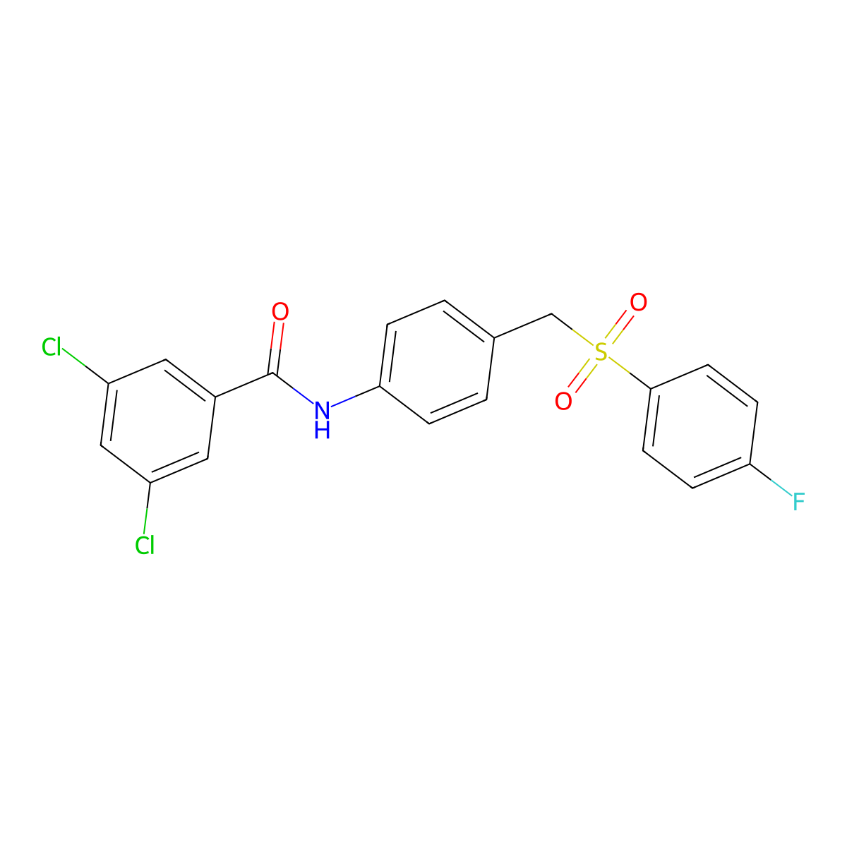 3,5-dichloro-N-[4-[(4-fluorophenyl)sulfonylmethyl]phenyl]benzamide molecular structure, CAS 338398-78-0