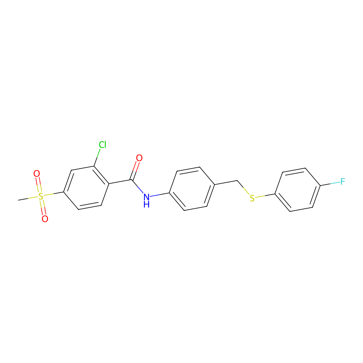 2-chloro-N-(4-{[(4-fluorophenyl)sulfanyl]methyl}phenyl)-4-(methylsulfonyl)benzenecarboxamide molecular structure, CAS 338398-82-6