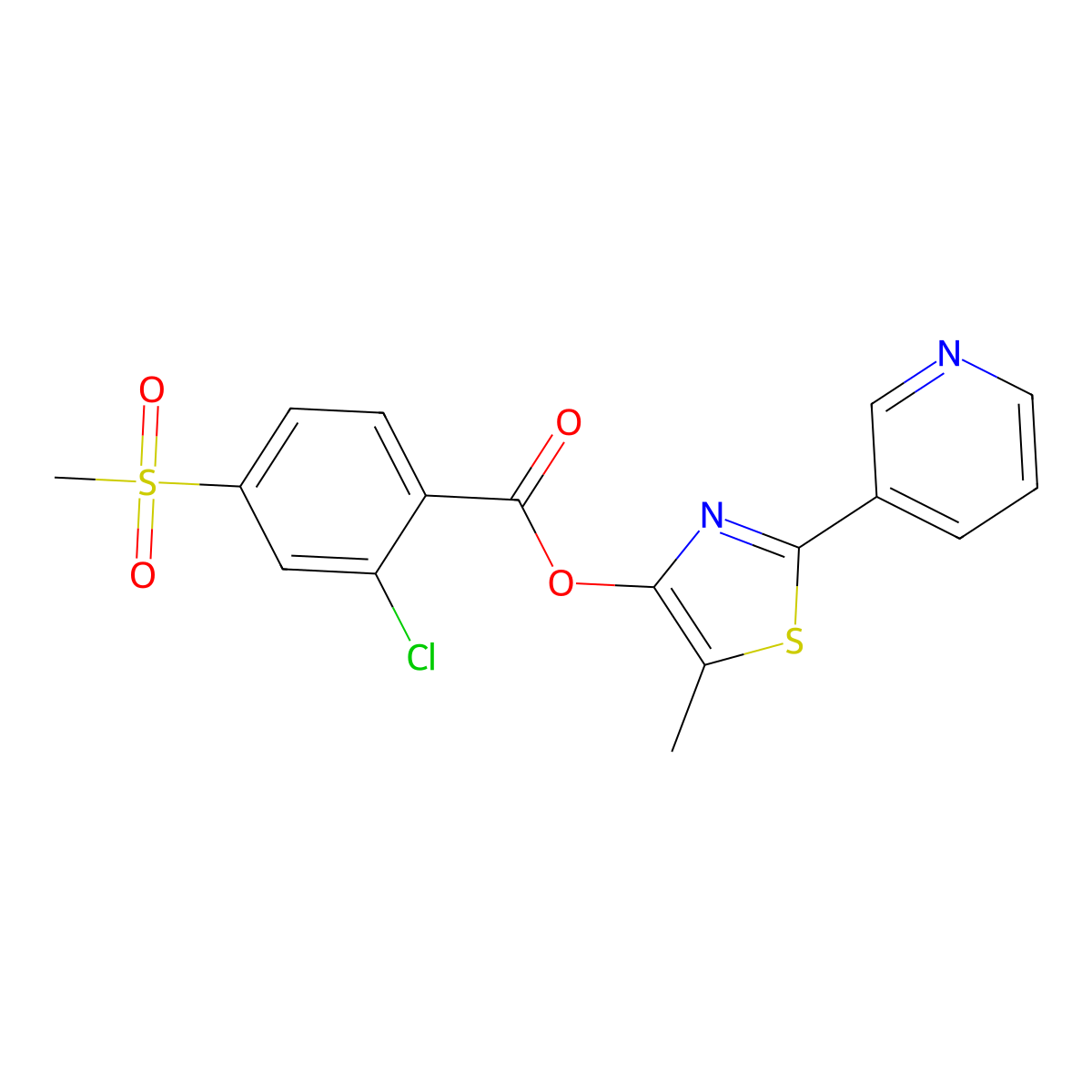 5-Methyl-2-(3-pyridinyl)-1,3-thiazol-4-yl 2-chloro-4-(methylsulfonyl)benzenecarboxylate molecular structure, CAS 338399-02-3