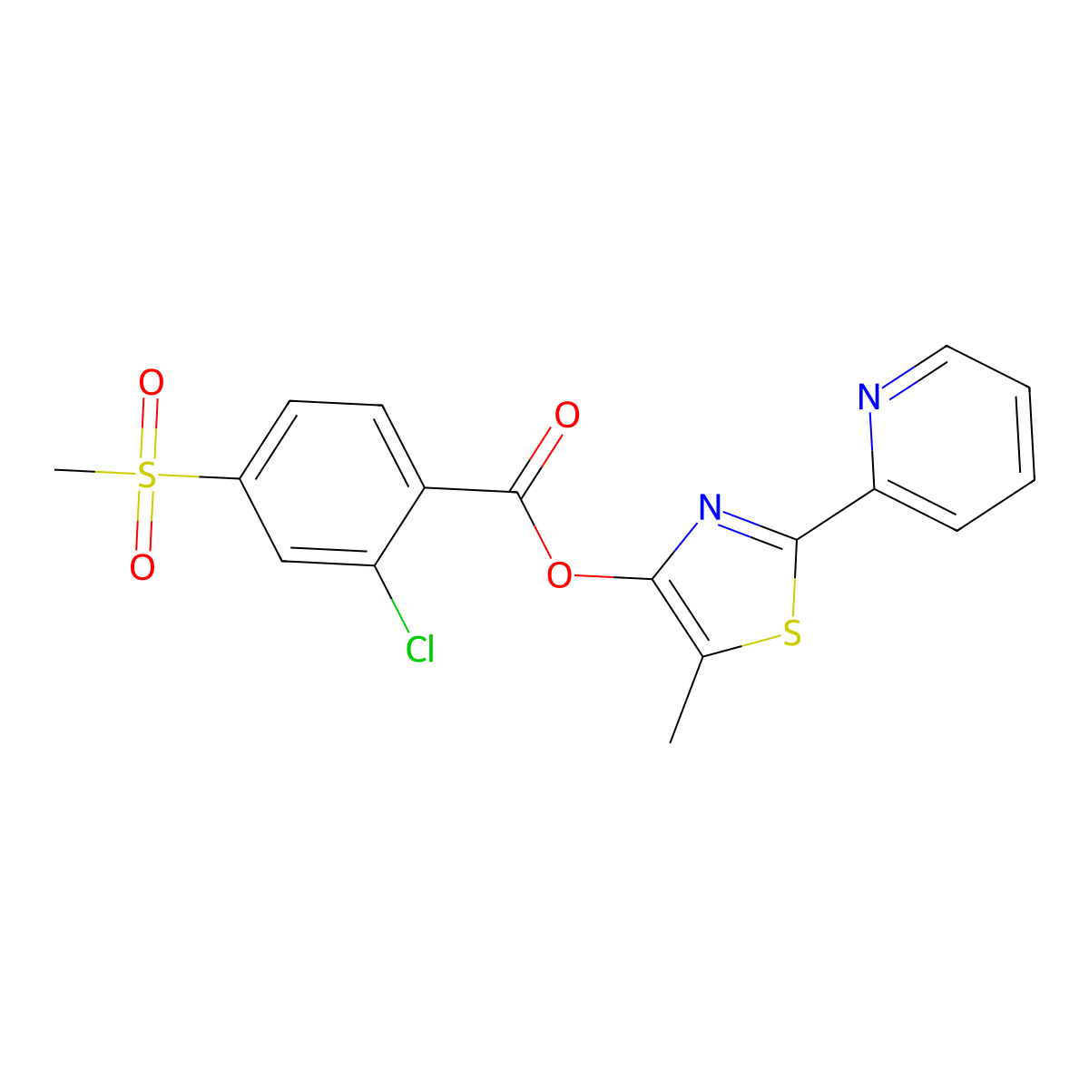 5-Methyl-2-(2-pyridinyl)-1,3-thiazol-4-yl 2-chloro-4-(methylsulfonyl)benzenecarboxylate molecular structure, CAS 338399-08-9