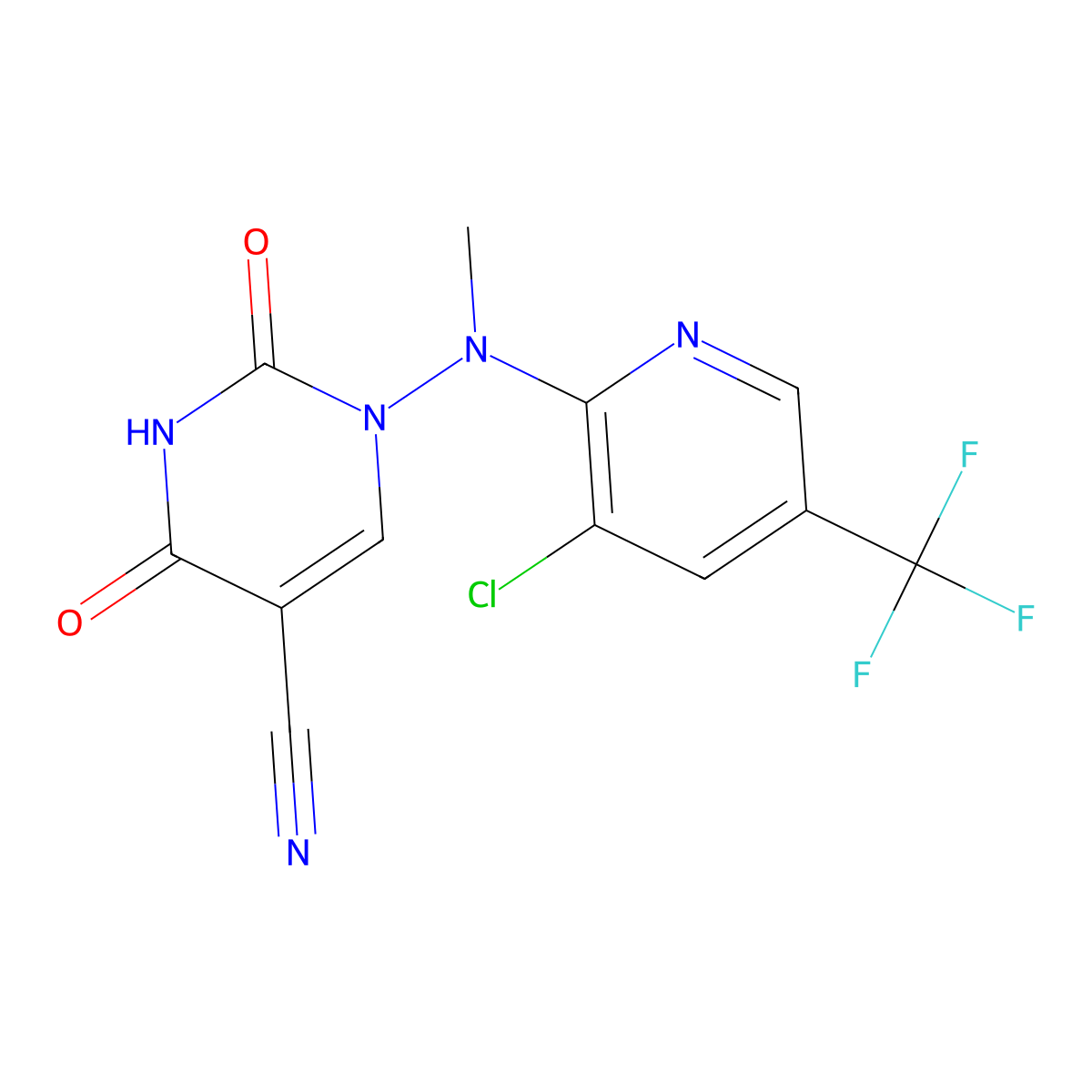 1-[[3-Chloro-5-(trifluoromethyl)-2-pyridinyl](methyl)amino]-2,4-dioxo-1,2,3,4-tetrahydro-5-pyrimidinecarbonitrile molecular structure, CAS 338399-20-5