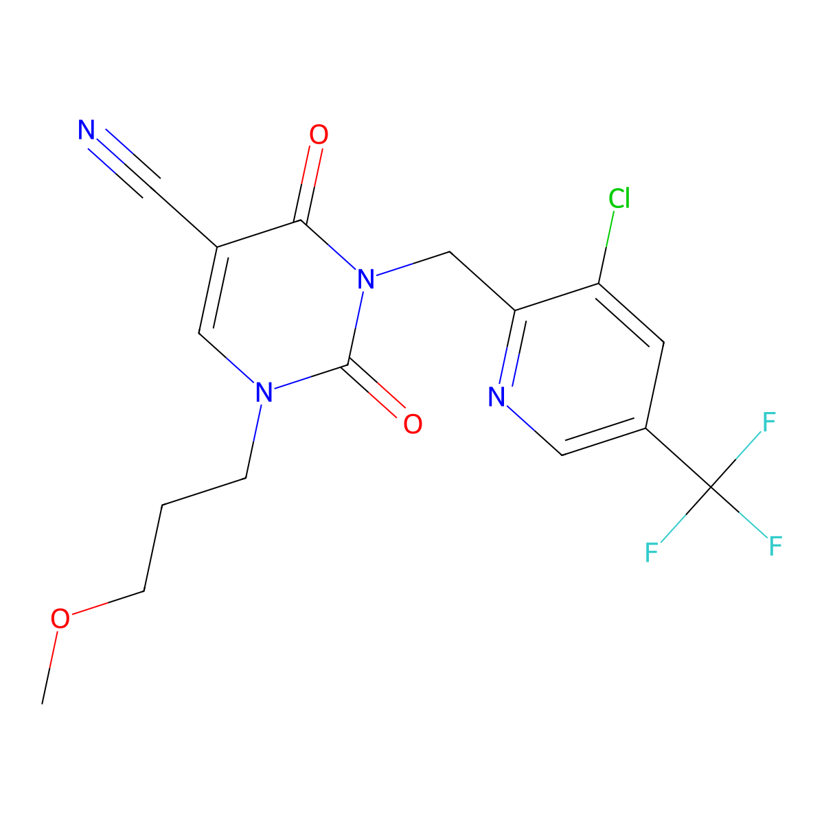 3-{[3-Chloro-5-(trifluoromethyl)-2-pyridinyl]methyl}-1-(3-methoxypropyl)-2,4-dioxo-1,2,3,4-tetrahydro-5-pyrimidinecarbonitrile molecular structure, CAS 338399-23-8