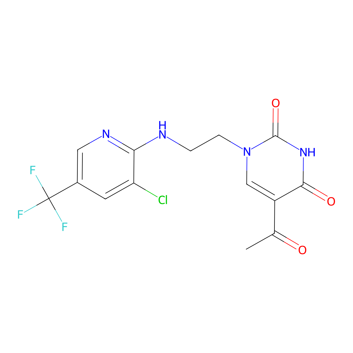 5-acetyl-1-(2-{[3-chloro-5-(trifluoromethyl)-2-pyridinyl]amino}ethyl)-2,4(1H,3H)-pyrimidinedione molecular structure, CAS 338399-27-2