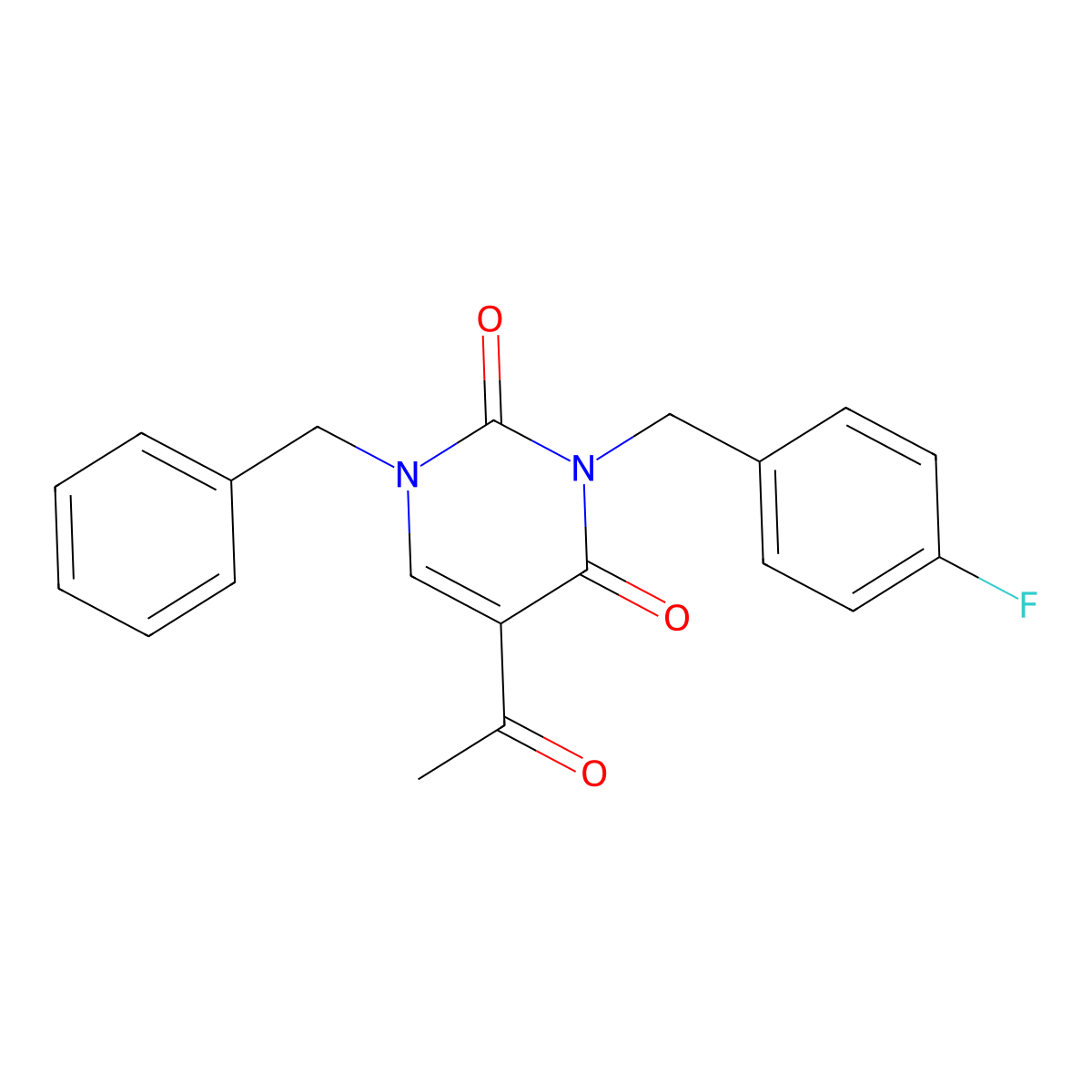 5-acetyl-1-benzyl-3-(4-fluorobenzyl)-2,4(1H,3H)-pyrimidinedione molecular structure, CAS 338399-30-7