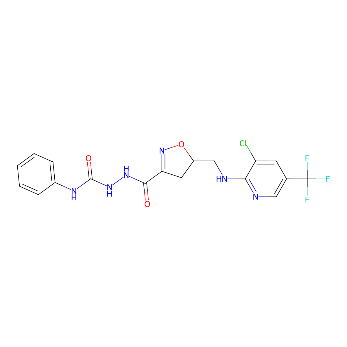 2-{[5-({[3-chloro-5-(trifluoromethyl)-2-pyridinyl]amino}methyl)-4,5-dihydro-3-isoxazolyl]carbonyl}-N-phenyl-1-hydrazinecarboxamide molecular structure, CAS 338399-32-9
