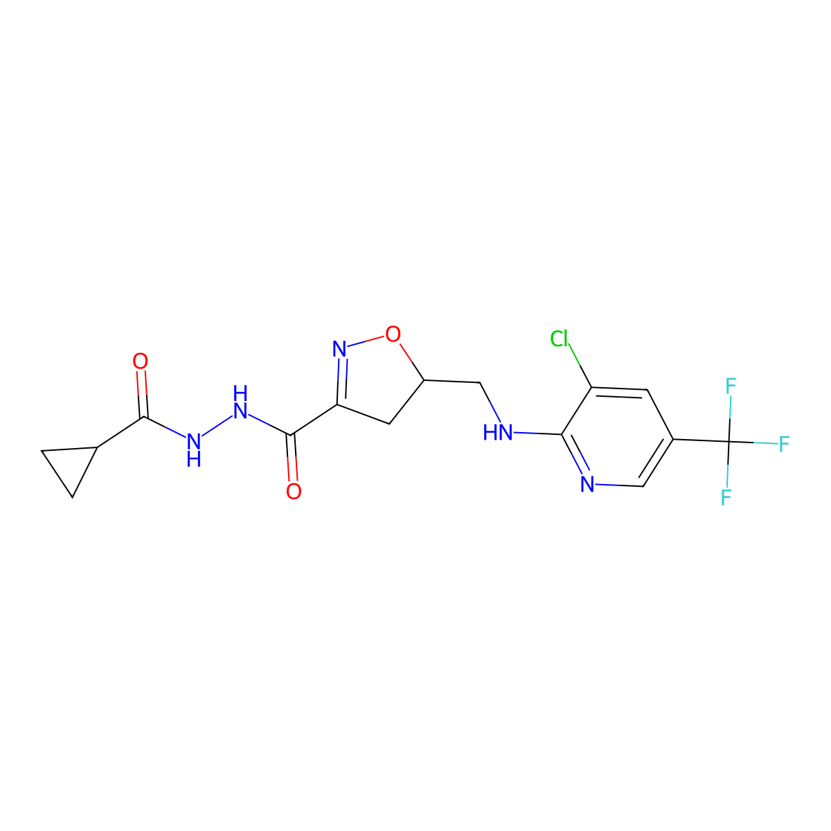 5-({[3-chloro-5-(trifluoromethyl)-2-pyridinyl]amino}methyl)-N'-(cyclopropylcarbonyl)-4,5-dihydro-3-isoxazolecarbohydrazide molecular structure, CAS 338399-36-3