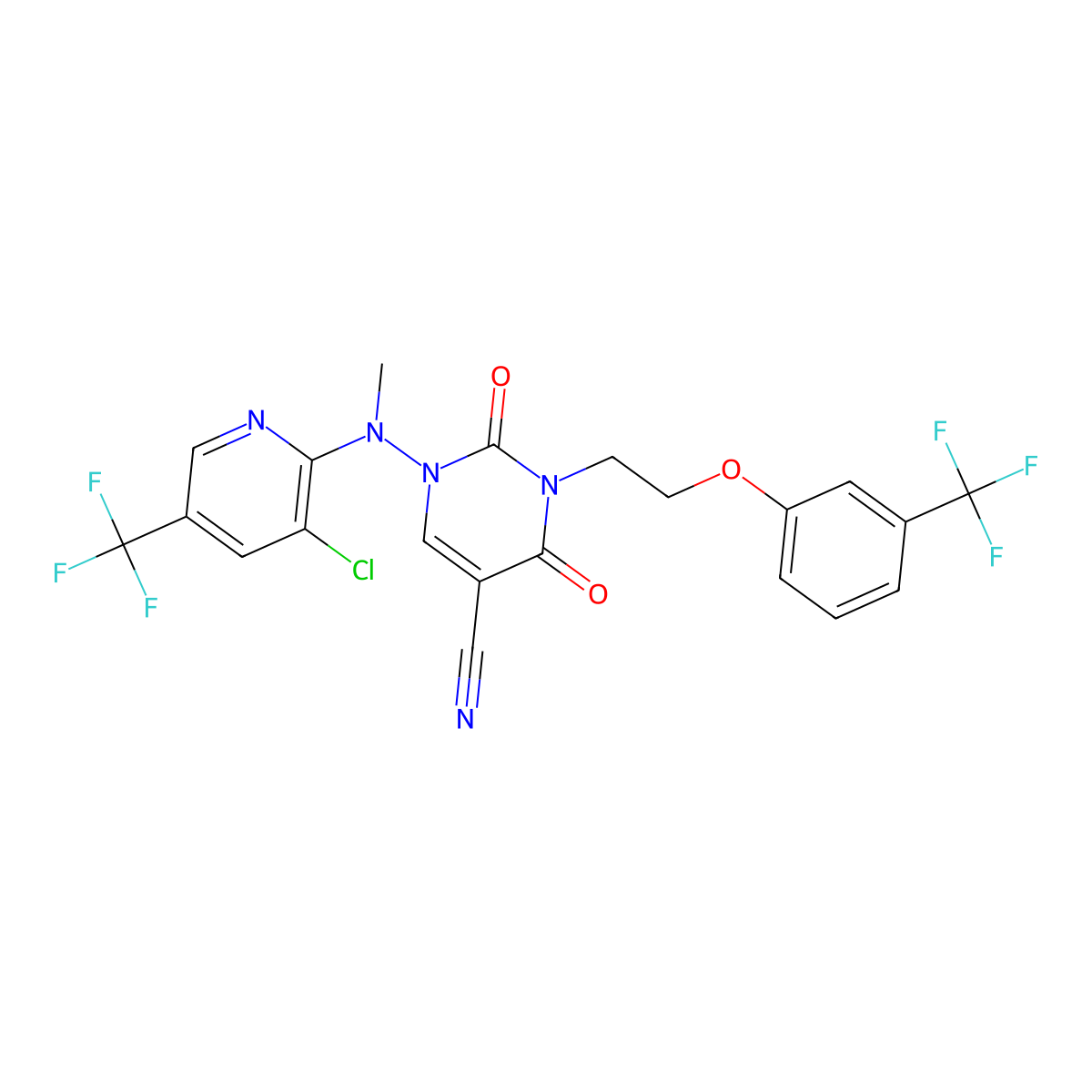 1-[[3-Chloro-5-(trifluoromethyl)-2-pyridinyl](methyl)amino]-2,4-dioxo-3-{2-[3-(trifluoromethyl)phenoxy]ethyl}-1,2,3,4-tetrahydro-5-pyrimidinecarbonitrile molecular structure, CAS 338399-46-5