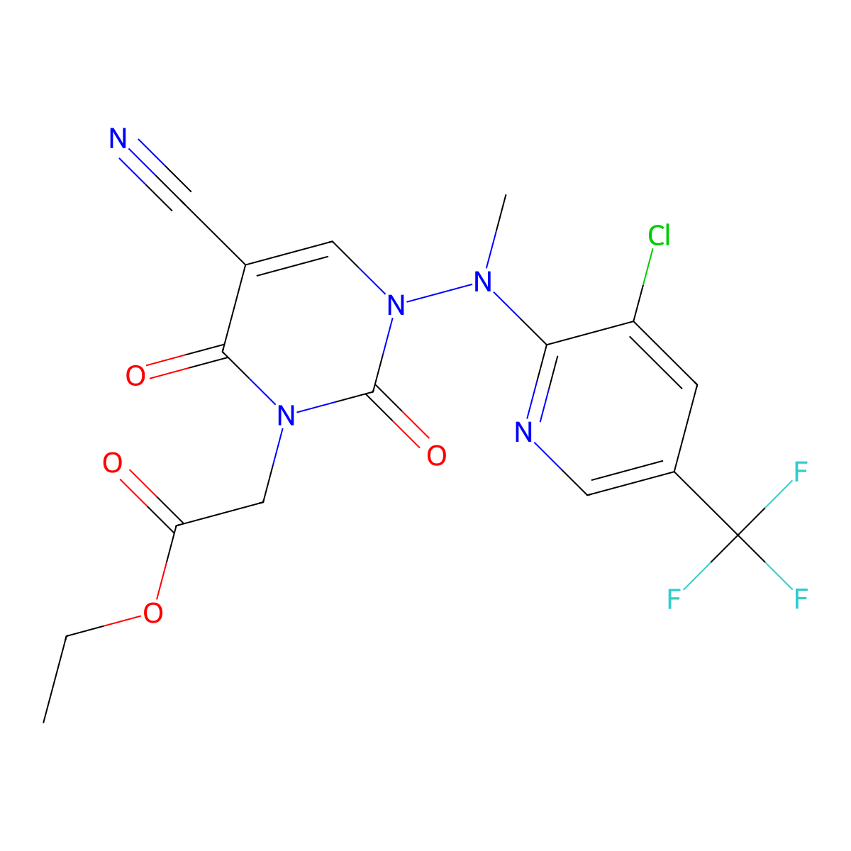 ethyl 2-[3-[[3-chloro-5-(trifluoromethyl)-2-pyridinyl](methyl)amino]-5-cyano-2,6-dioxo-3,6-dihydro-1(2H)-pyrimidinyl]acetate molecular structure, CAS 338399-47-6
