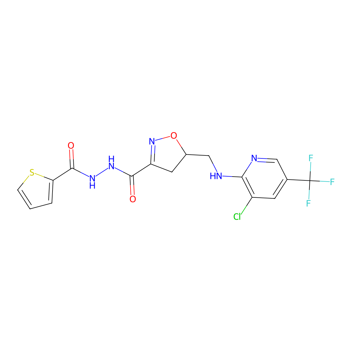 5-({[3-chloro-5-(trifluoromethyl)-2-pyridinyl]amino}methyl)-N'-(2-thienylcarbonyl)-4,5-dihydro-3-isoxazolecarbohydrazide molecular structure, CAS 338399-57-8