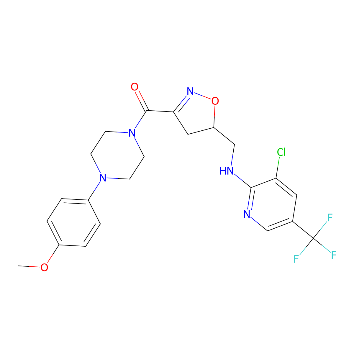 [5-({[3-Chloro-5-(trifluoromethyl)-2-pyridinyl]amino}methyl)-4,5-dihydro-3-isoxazolyl][4-(4-methoxyphenyl)piperazino]methanone molecular structure, CAS 338399-58-9