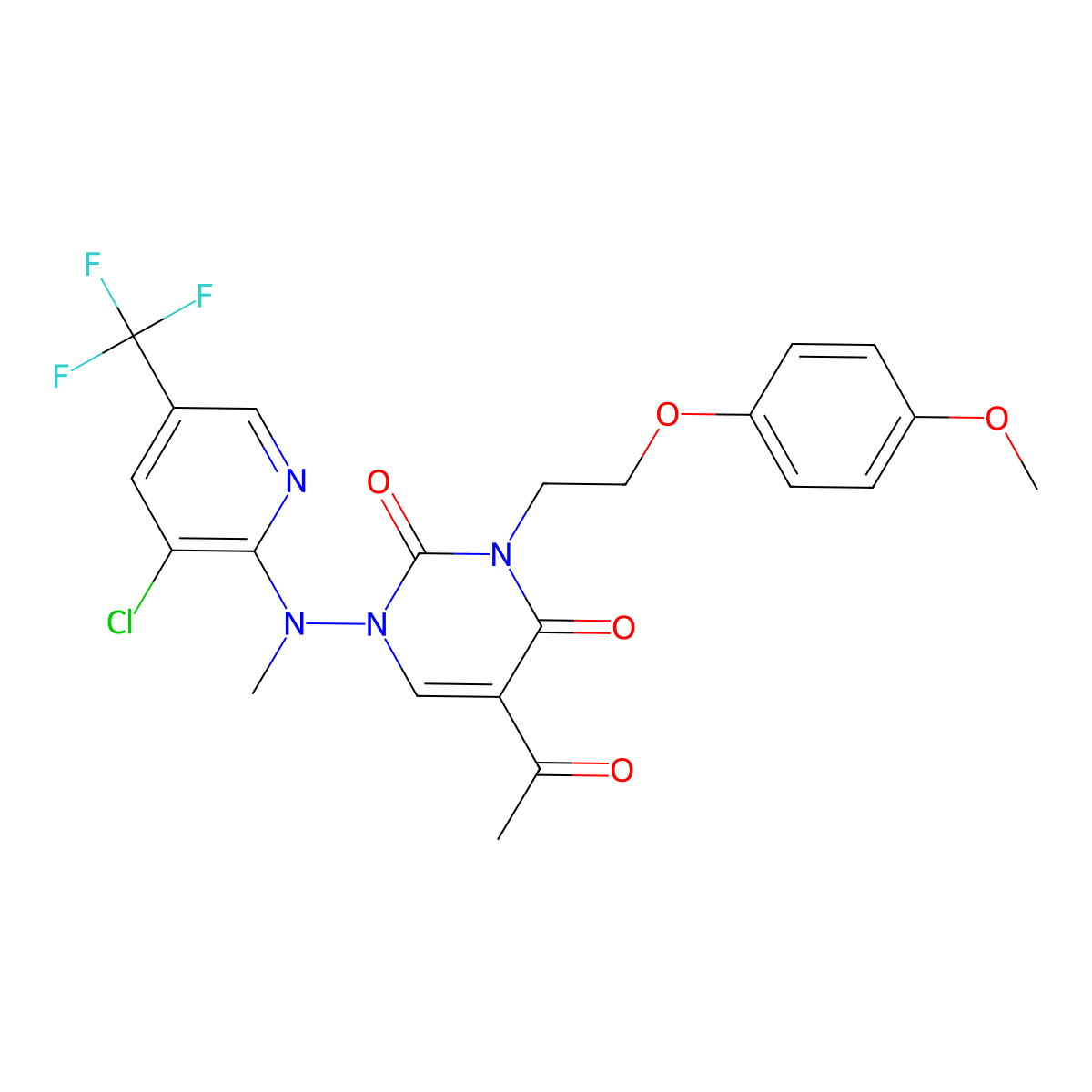 5-acetyl-1-[[3-chloro-5-(trifluoromethyl)-2-pyridinyl](methyl)amino]-3-[2-(4-methoxyphenoxy)ethyl]-2,4(1H,3H)-pyrimidinedione molecular structure, CAS 338399-62-5