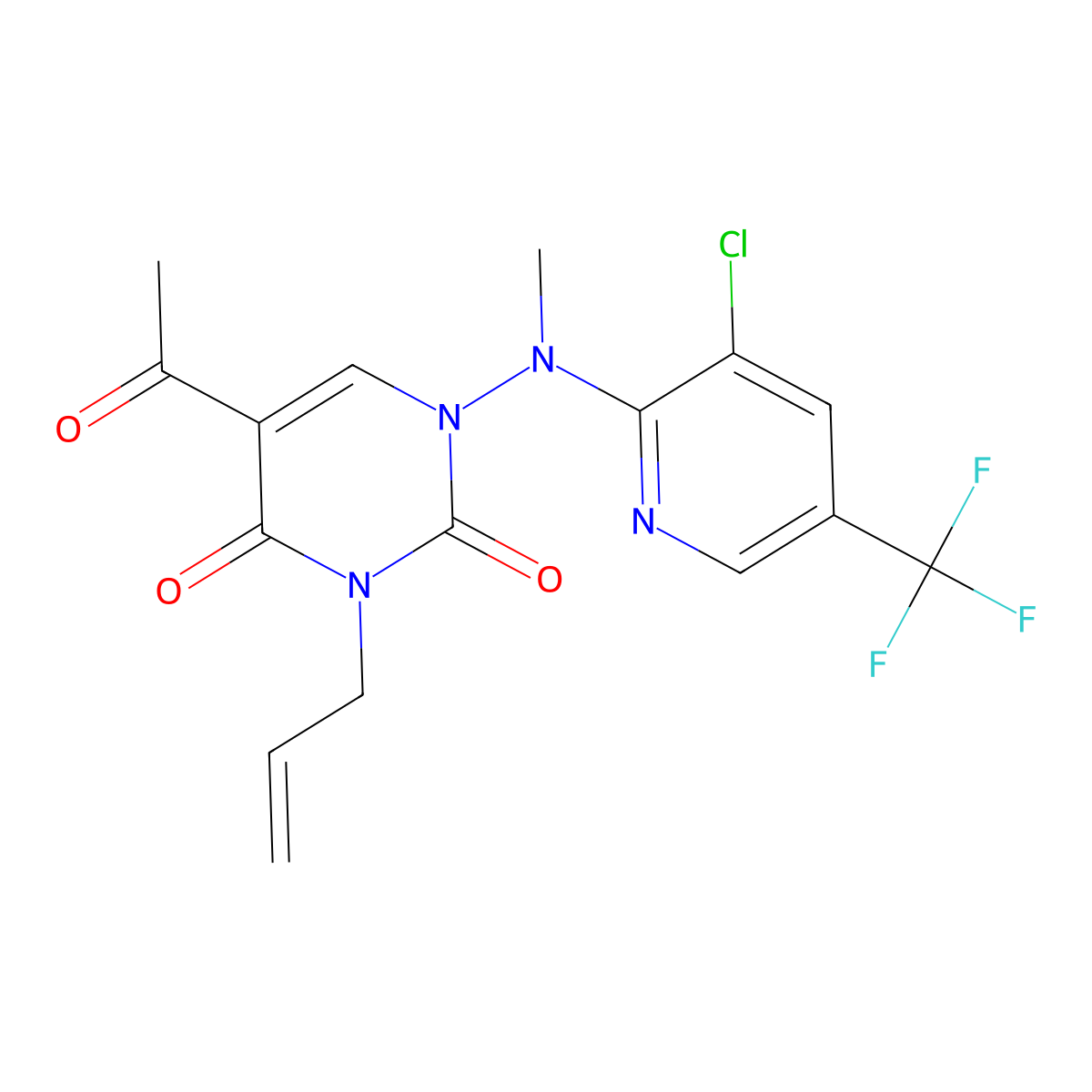 5-acetyl-3-allyl-1-[[3-chloro-5-(trifluoromethyl)-2-pyridinyl](methyl)amino]-2,4(1H,3H)-pyrimidinedione molecular structure, CAS 338399-63-6