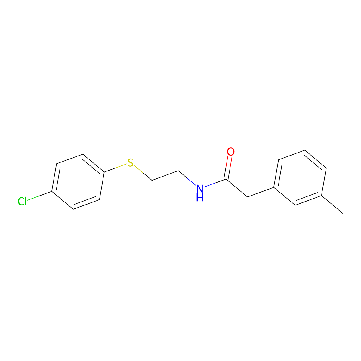N-(2-((4-Chlorophenyl)sulfanyl)ethyl)-2-(3-methylphenyl)acetamide molecular structure, CAS 338399-86-3