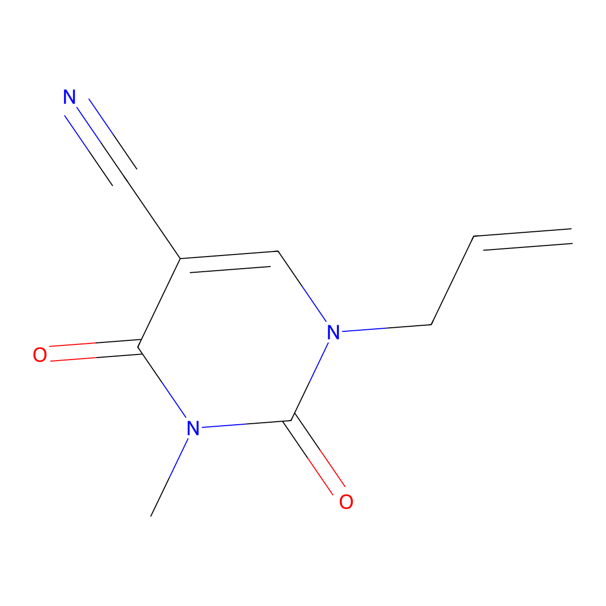1-Allyl-3-methyl-2,4-dioxo-1,2,3,4-tetrahydro-5-pyrimidinecarbonitrile molecular structure, CAS 338399-90-9