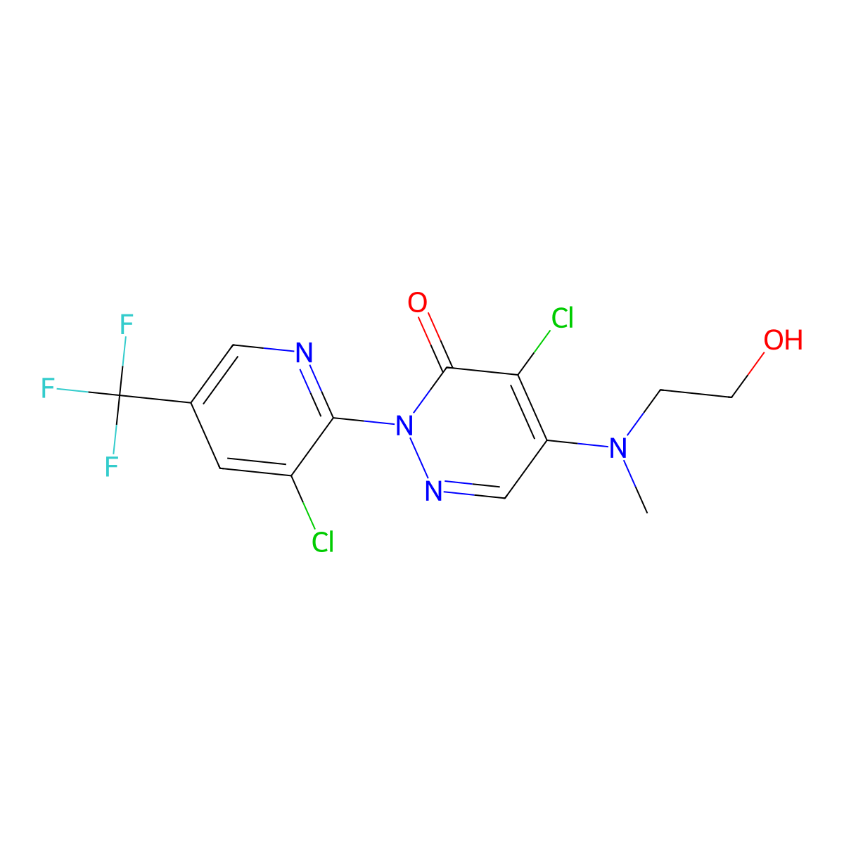 4-chloro-2-[3-chloro-5-(trifluoromethyl)-2-pyridinyl]-5-[(2-hydroxyethyl)(methyl)amino]-3(2H)-pyridazinone molecular structure, CAS 338399-91-0