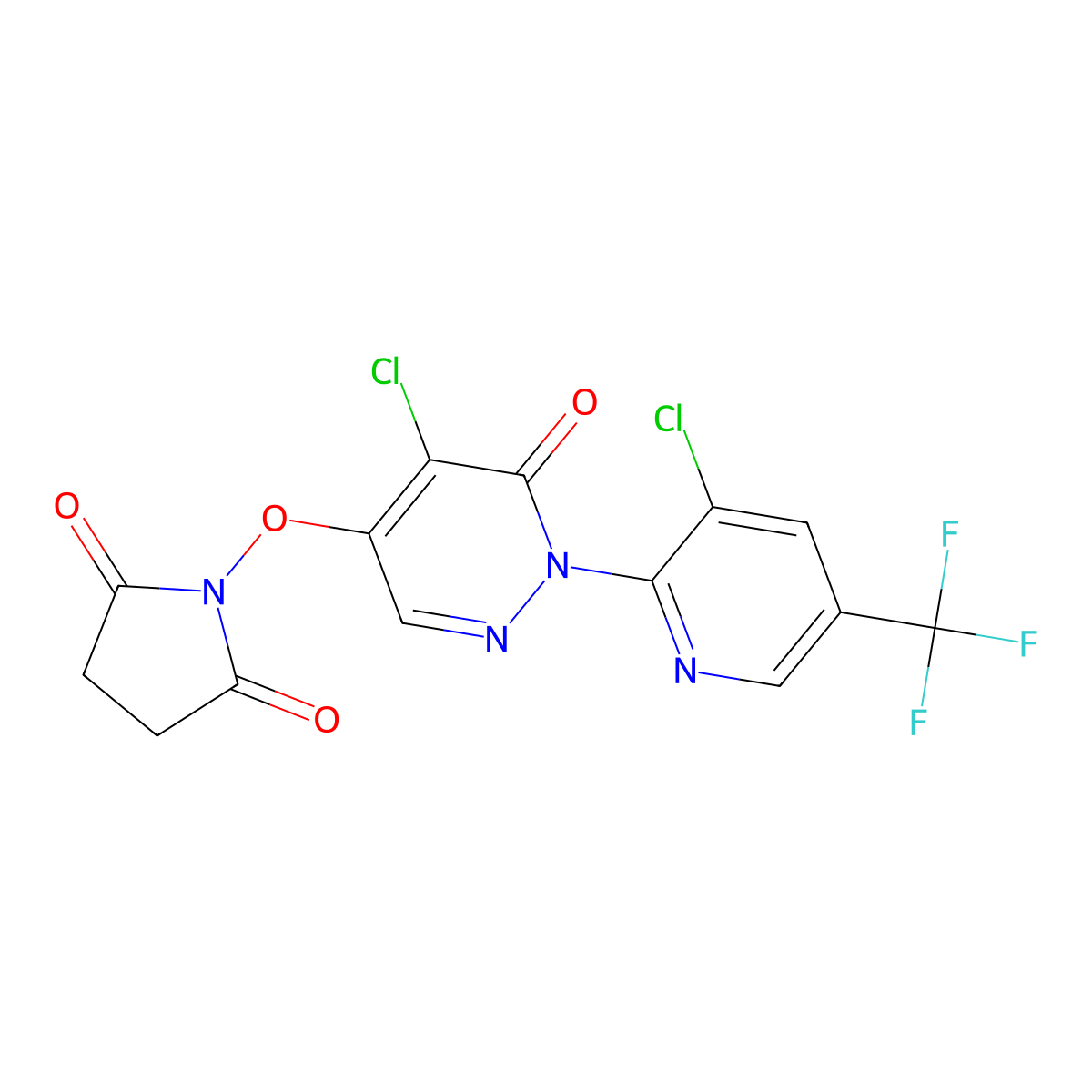 1-((5-Chloro-1-(3-chloro-5-(trifluoromethyl)-2-pyridinyl)-6-oxo-1,6-dihydro-4-pyridazinyl)oxy)dihydro-1H-pyrrole-2,5-dione molecular structure, CAS 338399-92-1