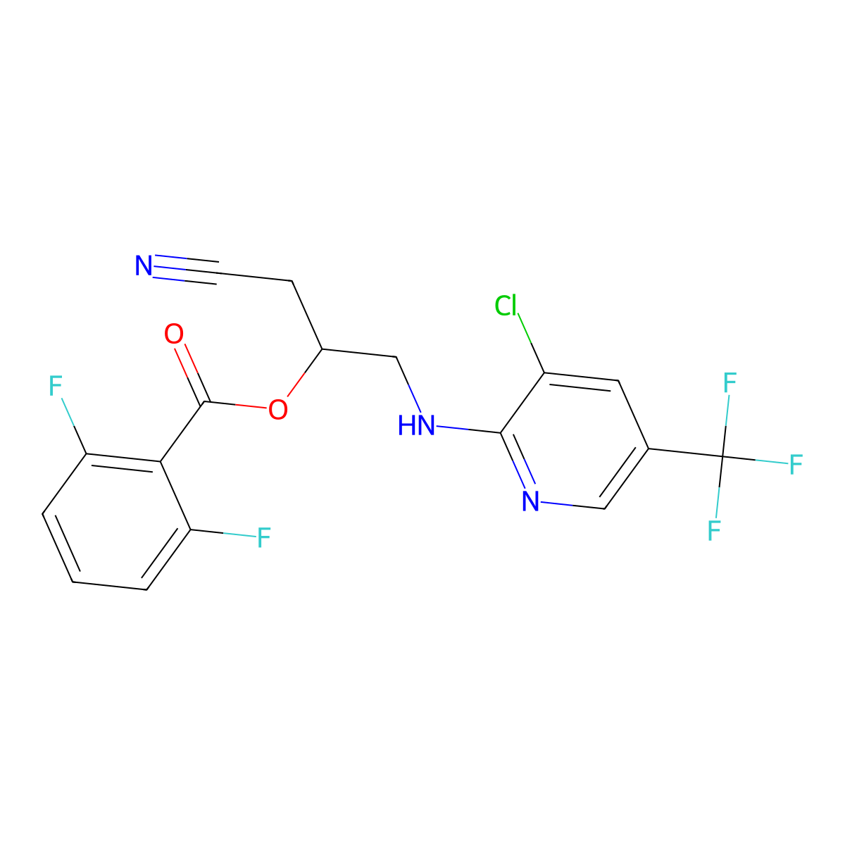2-{[3-Chloro-5-(trifluoromethyl)-2-pyridinyl]amino}-1-(cyanomethyl)ethyl 2,6-difluorobenzenecarboxylate molecular structure, CAS 338399-93-2
