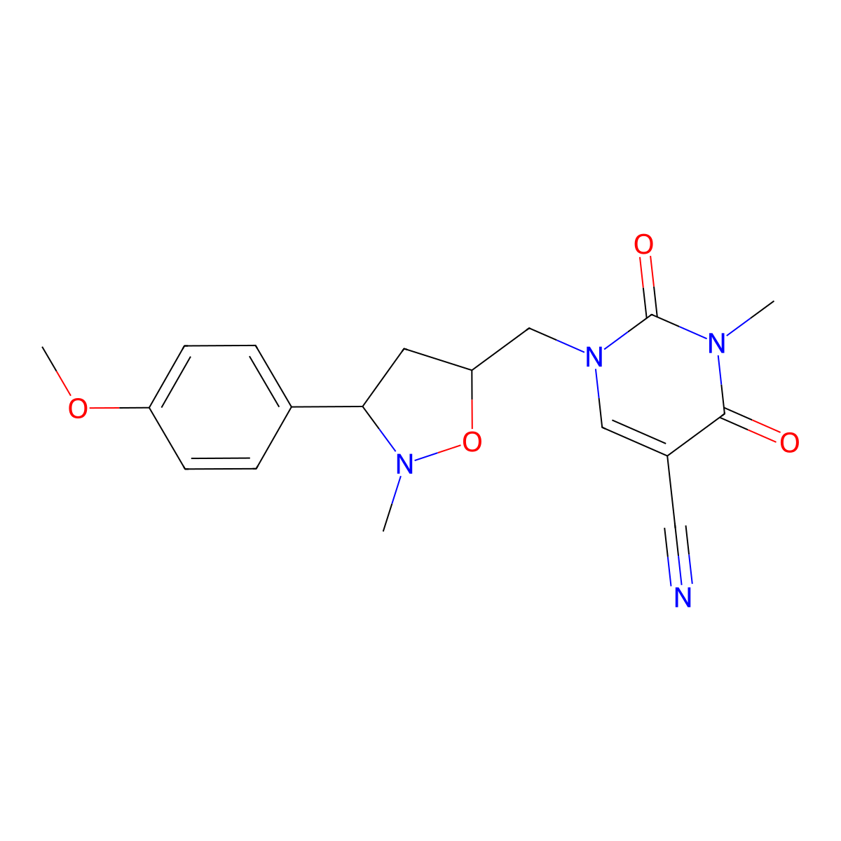 1-{[3-(4-Methoxyphenyl)-2-methyltetrahydro-5-isoxazolyl]methyl}-3-methyl-2,4-dioxo-1,2,3,4-tetrahydro-5-pyrimidinecarbonitrile molecular structure, CAS 338399-94-3