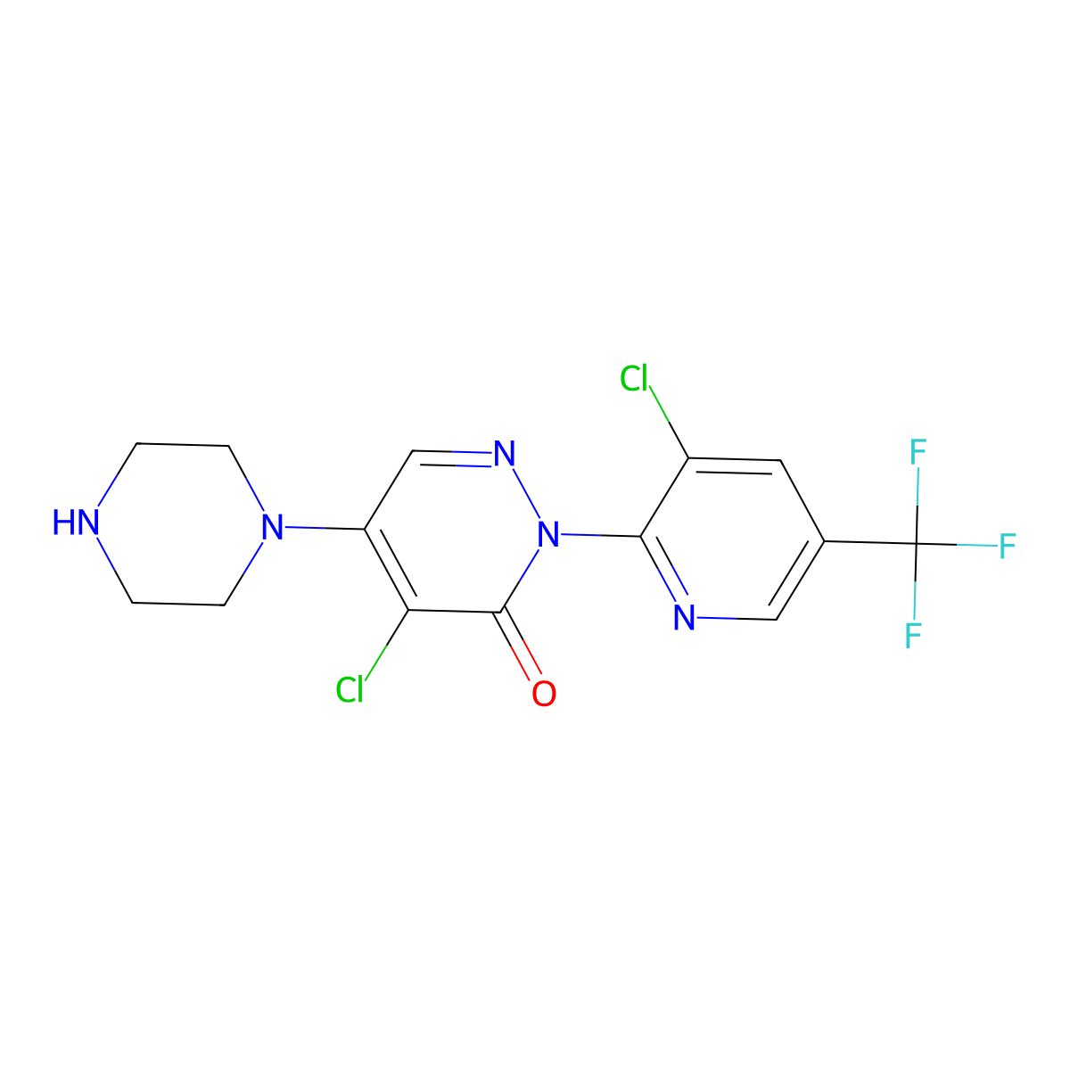 4-Chloro-2-[3-chloro-5-(trifluoromethyl)-2-pyridinyl]-5-piperazino-3(2H)-pyridazinone molecular structure, CAS 338399-95-4