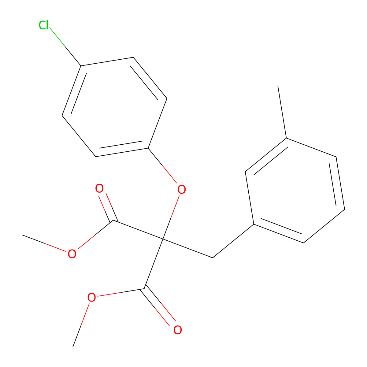 Dimethyl 2-(4-chlorophenoxy)-2-(3-methylbenzyl)malonate molecular structure, CAS 338400-12-7