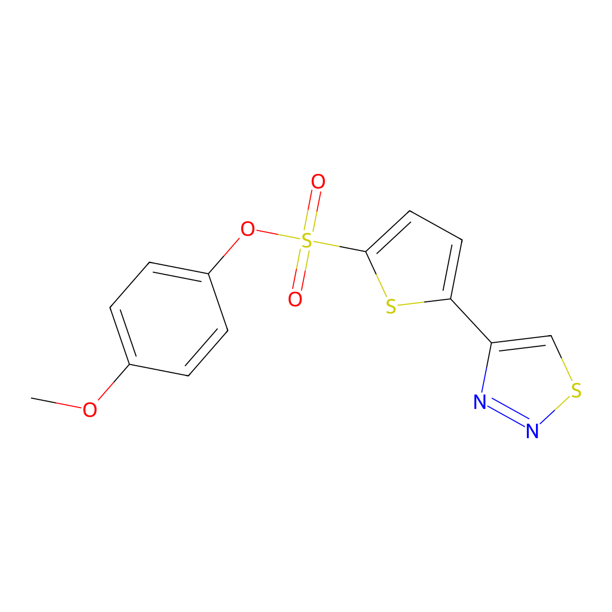 4-Methoxyphenyl 5-(1,2,3-thiadiazol-4-yl)-2-thiophenesulfonate molecular structure, CAS 338400-13-8
