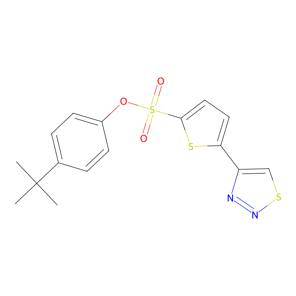 4-(Tert-butyl)phenyl 5-(1,2,3-thiadiazol-4-yl)-2-thiophenesulfonate molecular structure, CAS 338400-14-9