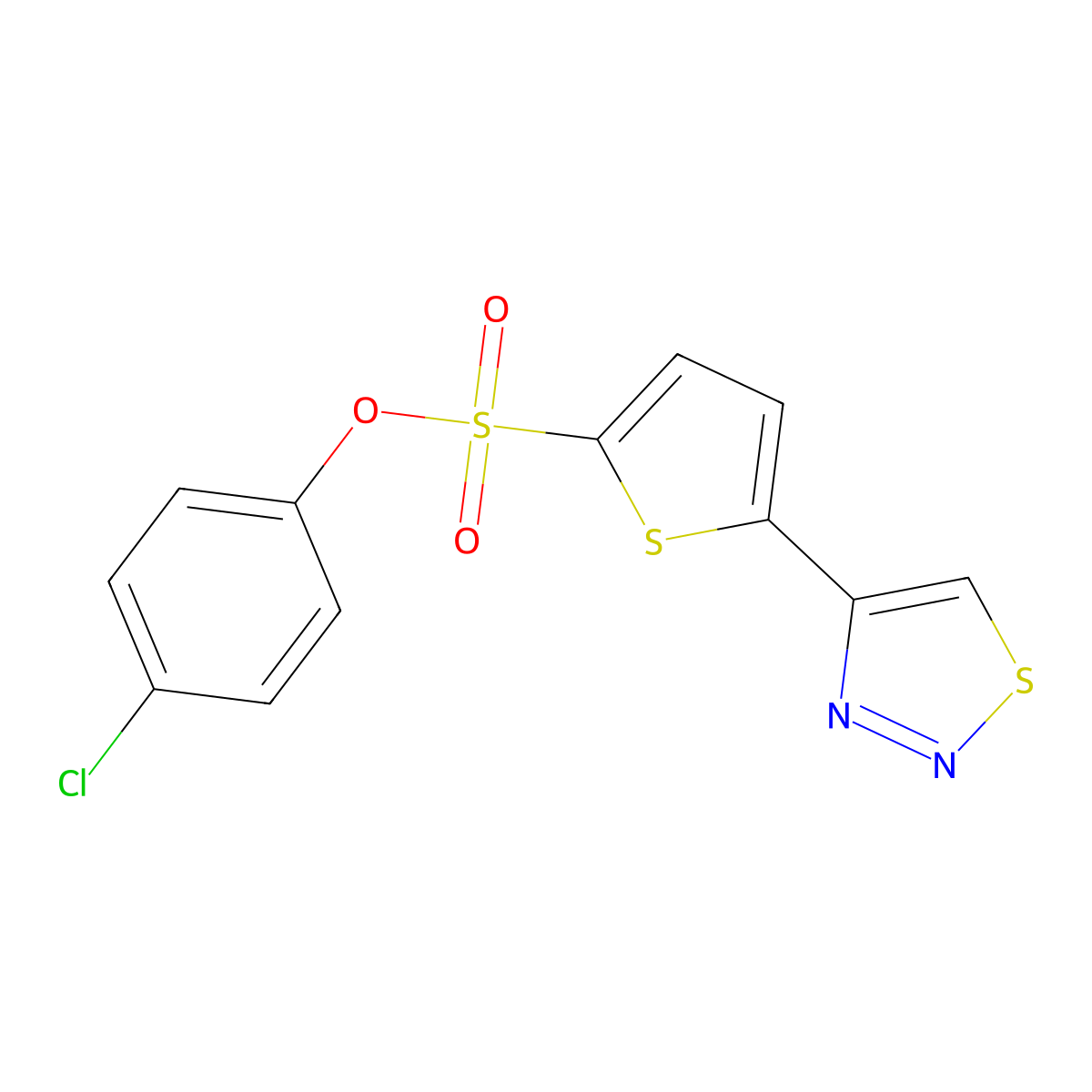 4-Chlorophenyl 5-(1,2,3-thiadiazol-4-yl)-2-thiophenesulfonate molecular structure, CAS 338400-15-0