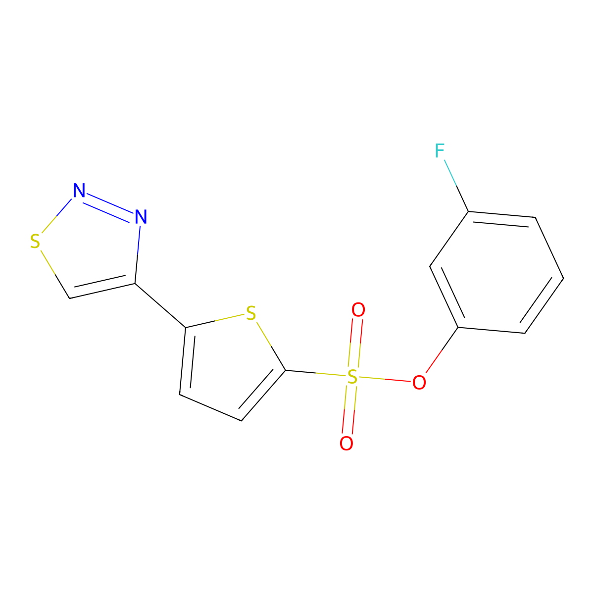 3-Fluorophenyl 5-(1,2,3-thiadiazol-4-yl)-2-thiophenesulfonate molecular structure, CAS 338400-16-1