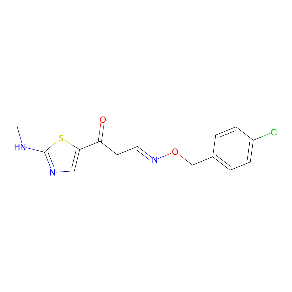 3-(2-(Methylamino)-1,3-thiazol-5-yl)-3-oxopropanal o-(4-chlorobenzyl)oxime molecular structure, CAS 338400-19-4
