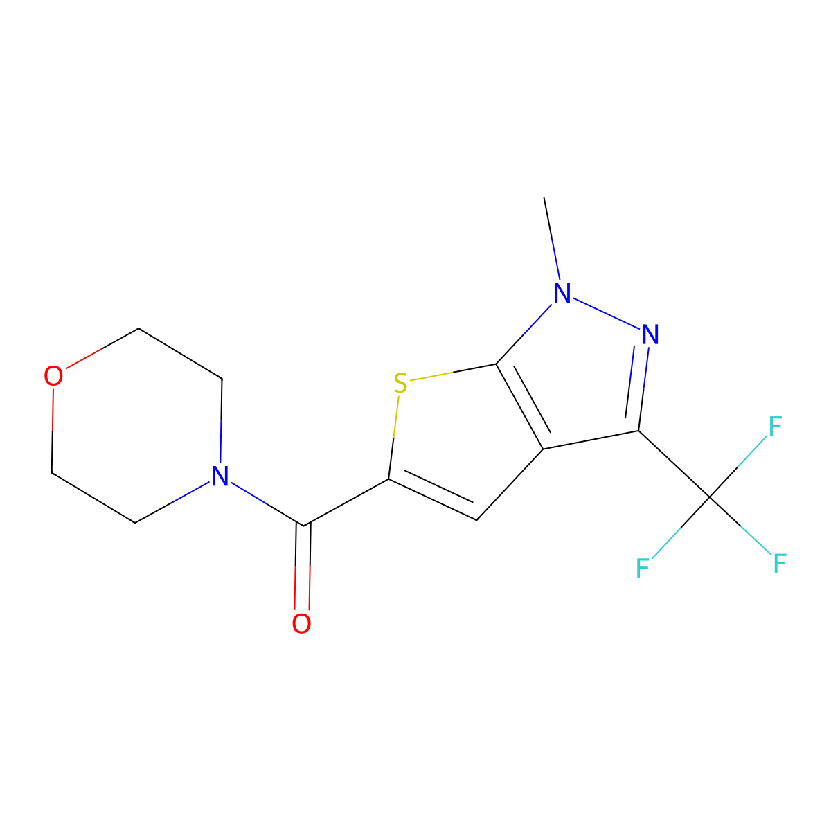 [1-methyl-3-(trifluoromethyl)-1H-thieno[2,3-c]pyrazol-5-yl](morpholino)methanone molecular structure, CAS 338400-49-0
