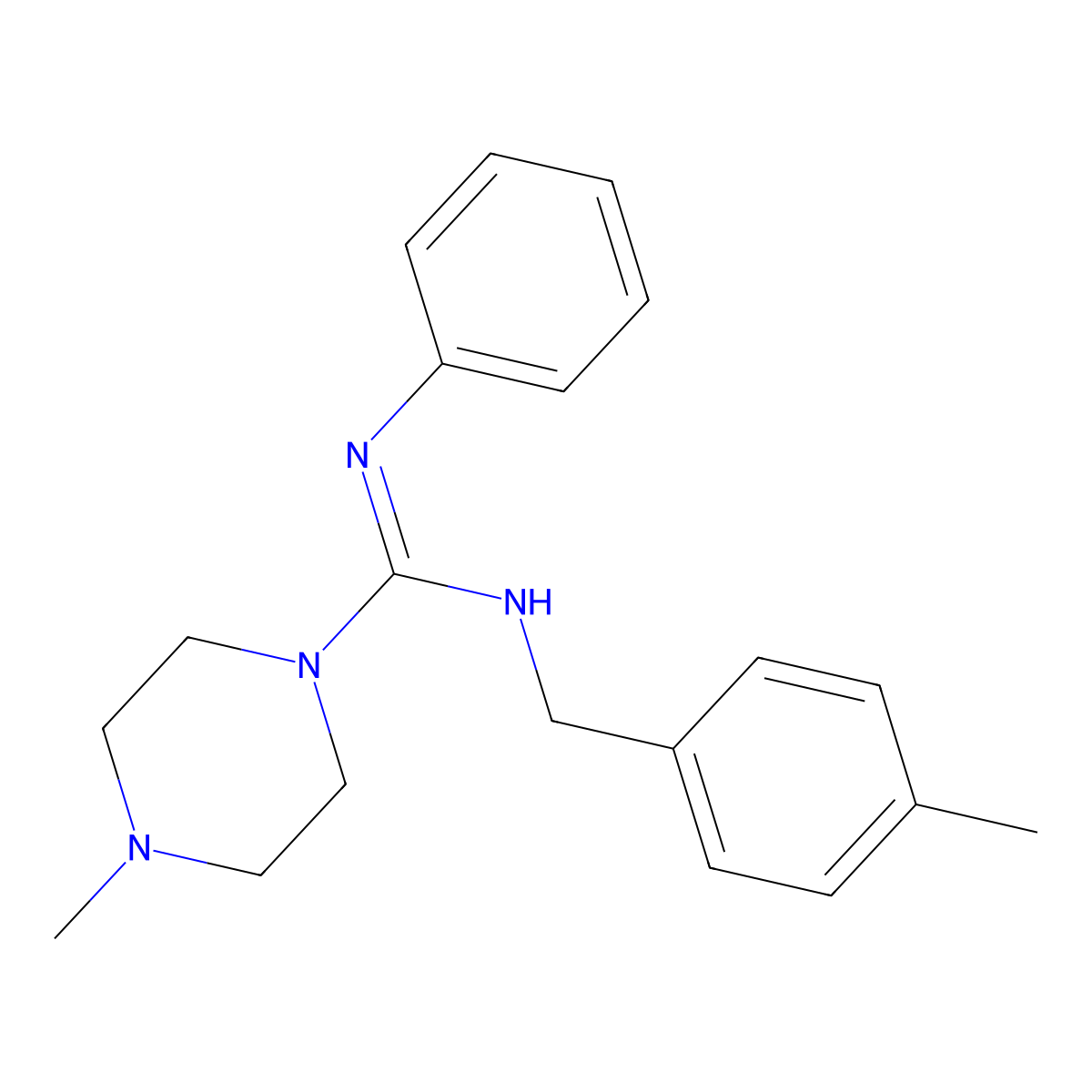 4-methyl-N-(4-methylbenzyl)-N'-phenyltetrahydro-1(2H)-pyrazinecarboximidamide molecular structure, CAS 338400-50-3