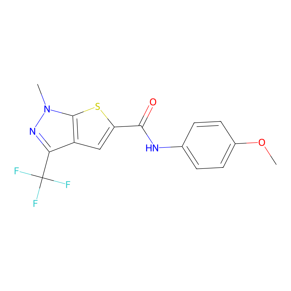 N-(4-Methoxyphenyl)-1-methyl-3-(trifluoromethyl)-1H-thieno[2,3-c]pyrazole-5-carboxamide molecular structure, CAS 338400-58-1