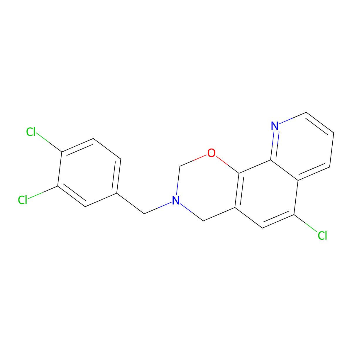 6-Chloro-3-(3,4-dichlorobenzyl)-3,4-dihydro-2H-[1,3]oxazino[5,6-h]quinoline molecular structure, CAS 338400-83-2